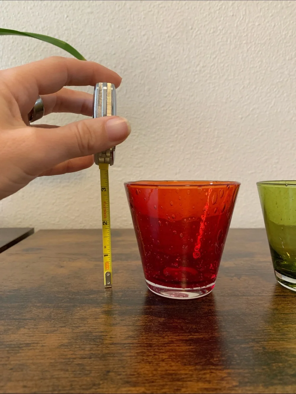 Set of 3 Vintage Red & Green Bubble Glass Small Glasses (or Votive Holders)